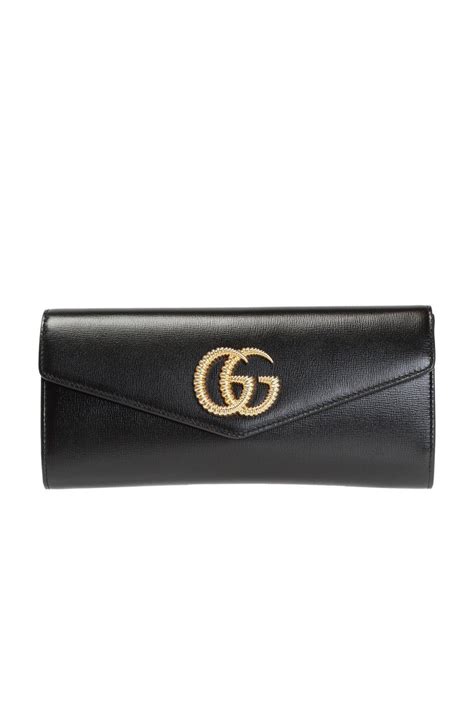 Black Leather Broadway Clutch With Double G 